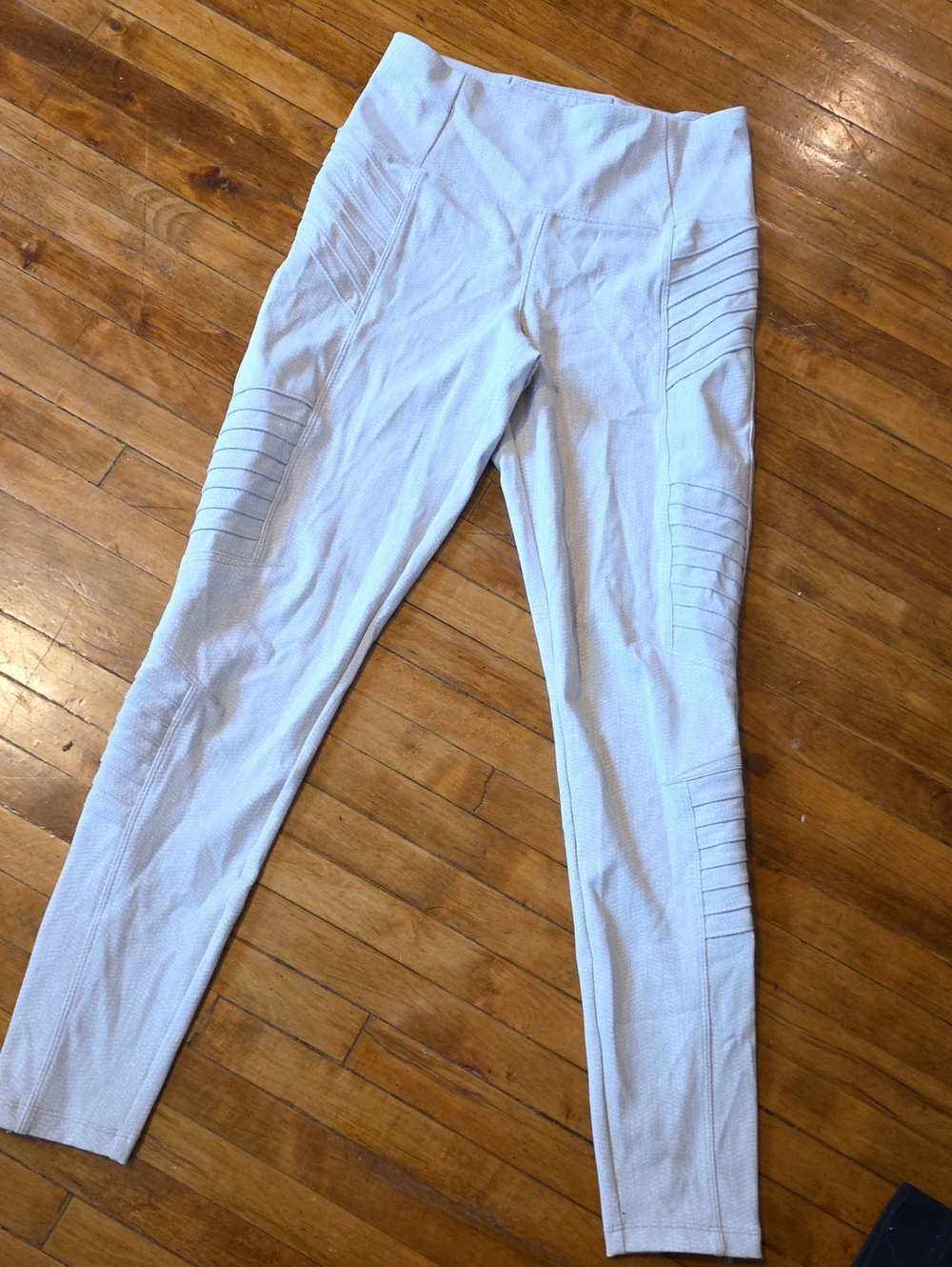 Athleta White Textured High-Waist Leggings with Ribbed Paneling